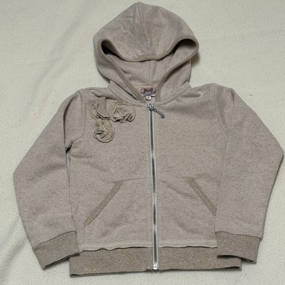 Juicy Couture Girls Full Zip Long Sleeves Hoodie Sweatshirt - Beige - Size 6 - Picture 6 of 7